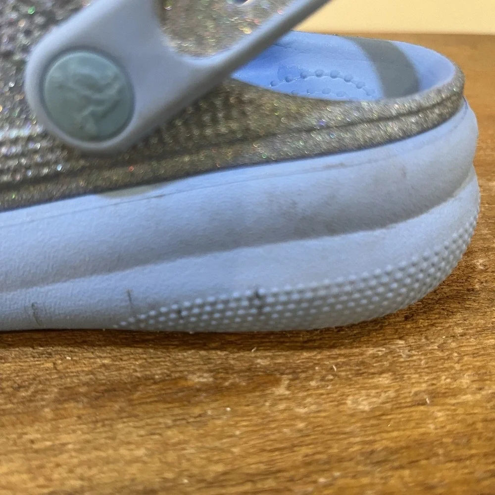 Crocs‎ Kids C13 Platform Clogs Blue Glitter Classic Comfort Strap Slip On Shoes